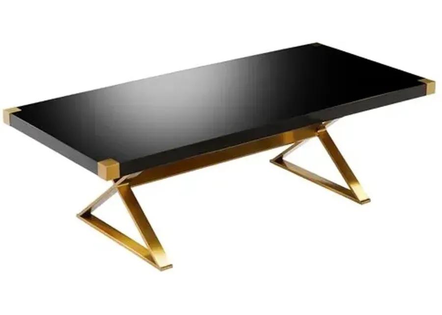 Amara Lacquer Rectangular Dining Table - Black/Brushed Gold