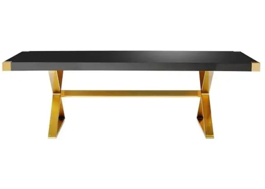 Amara Lacquer Rectangular Dining Table - Black/Brushed Gold