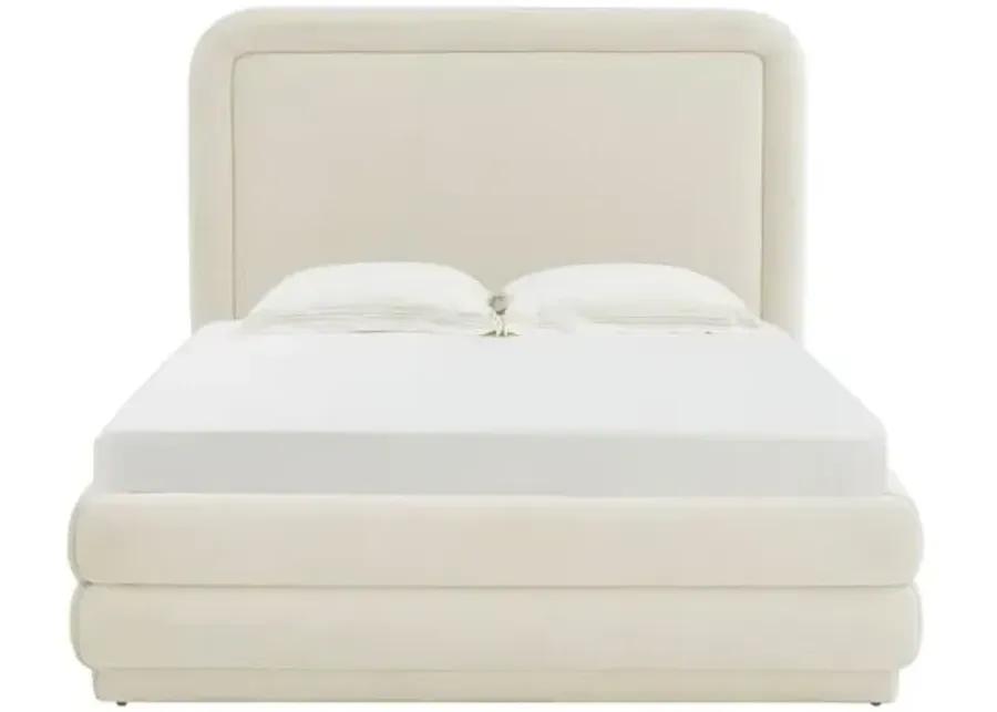 Audrielle Velvet Platform Bed - Handcrafted - Ivory, Comfortable & Durable