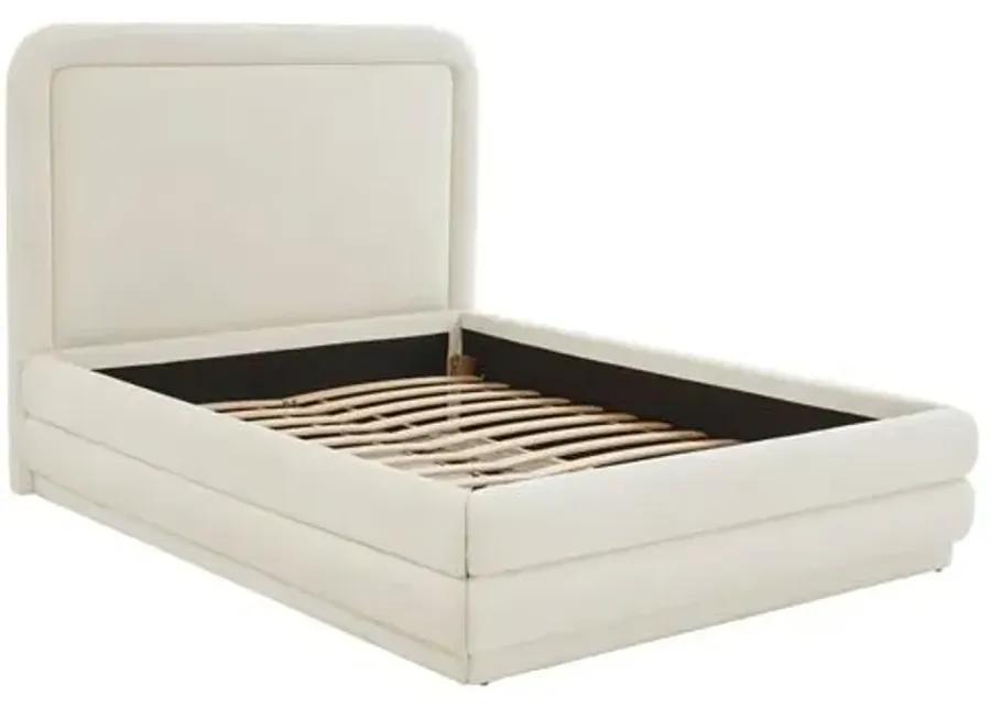 Audrielle Velvet Platform Bed - Handcrafted - Ivory, Comfortable & Durable