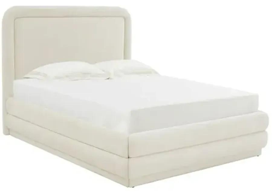 Audrielle Velvet Platform Bed - Handcrafted - Ivory, Comfortable & Durable