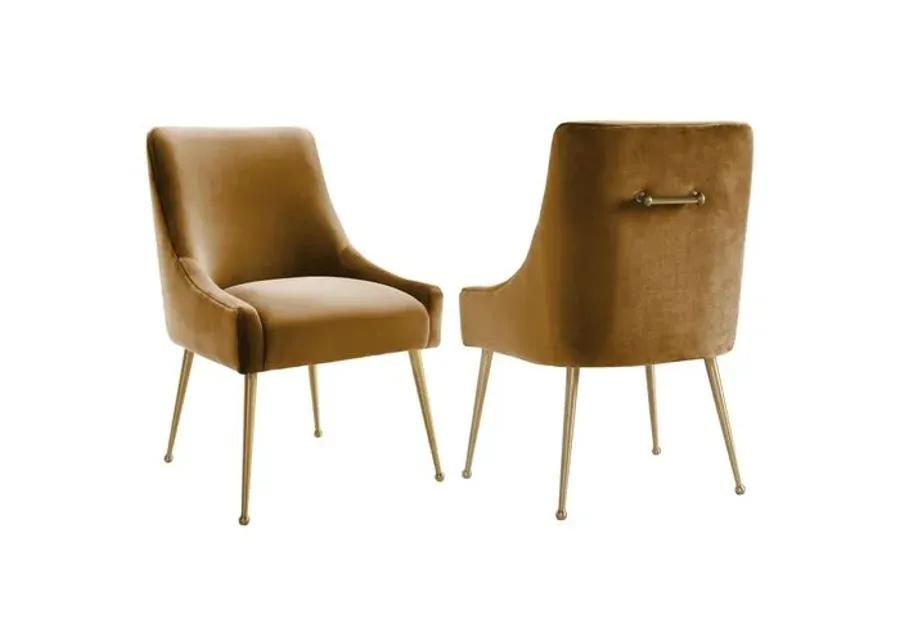 Lennon Velvet Side Chair - Cognac - Handcrafted - Brown