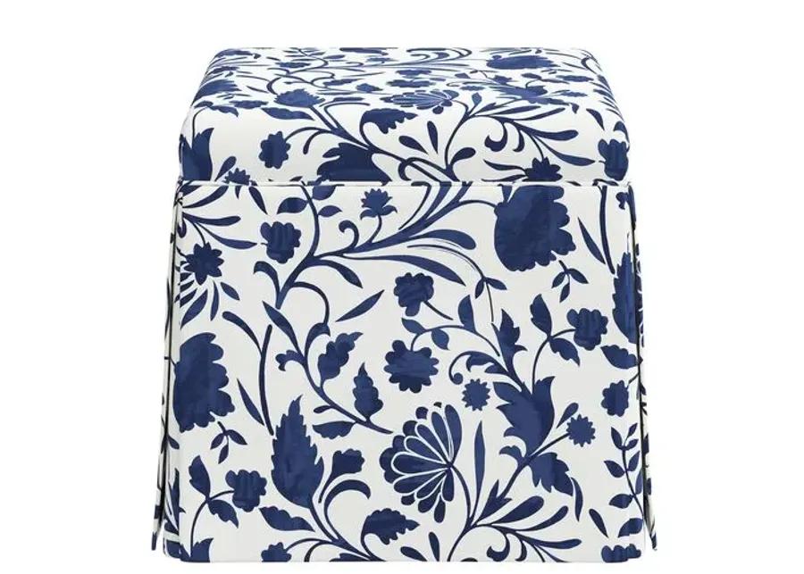 Anne Skirted Storage Ottoman - Vine Floral - Blue