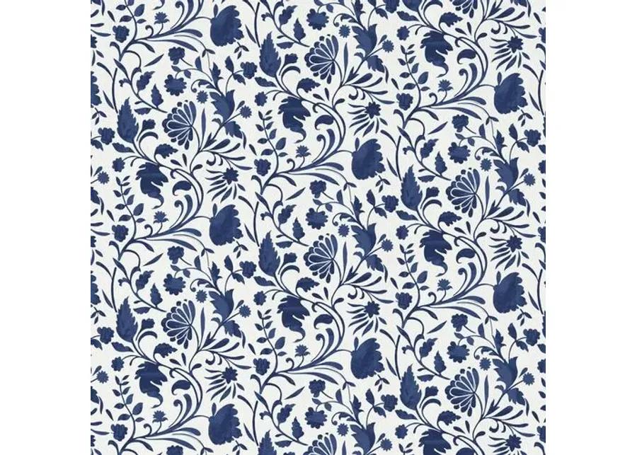 Anne Skirted Storage Ottoman - Vine Floral - Blue