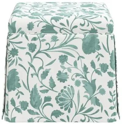 Anne Skirted Storage Ottoman - Vine Floral - Green