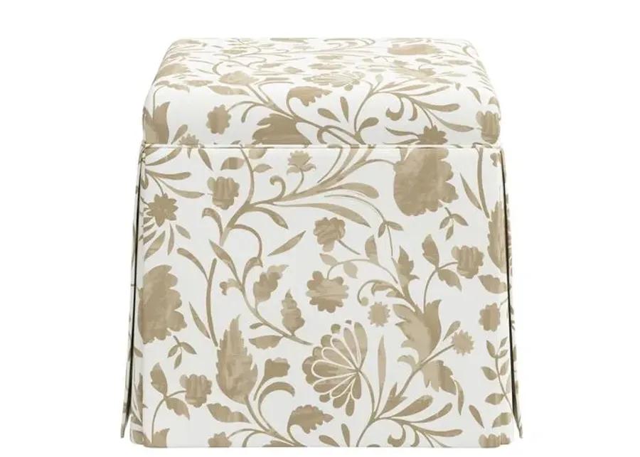 Anne Skirted Storage Ottoman - Vine Floral - Beige