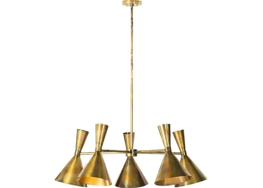 Nina Mid-Century 5-Light Chandelier - Burnt Brass - Gold