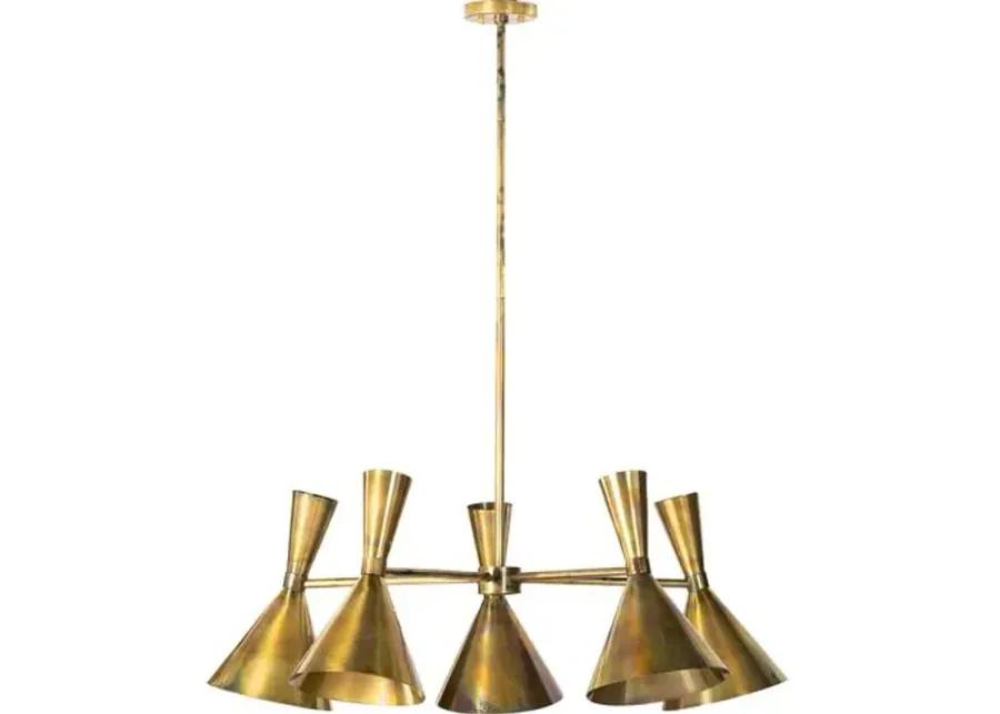 Nina Mid-Century 5-Light Chandelier - Burnt Brass - Gold