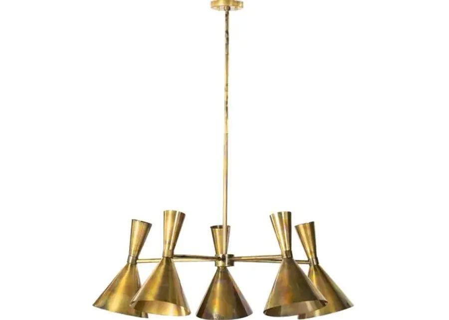 Nina Mid-Century 5-Light Chandelier - Burnt Brass - Gold