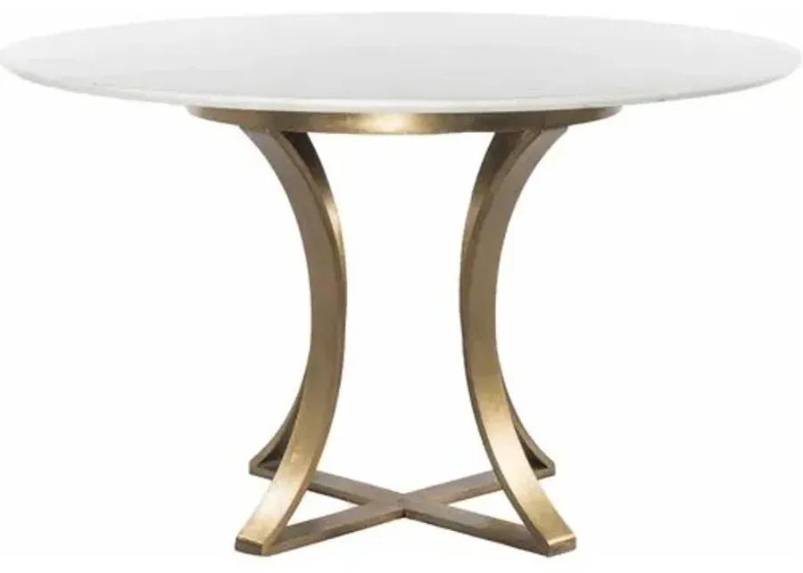 Mckenna Round Dining Table - Polished White Marble/Cast Brass