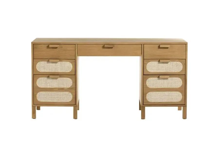 Willa Cane Executive Desk - Honey Oak - Beige