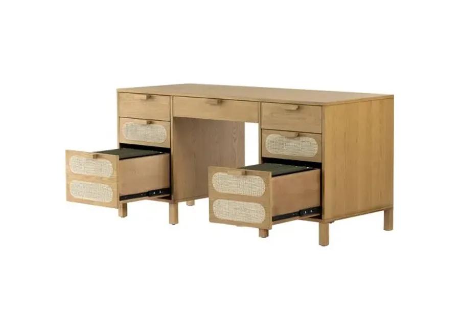 Willa Cane Executive Desk - Honey Oak - Beige