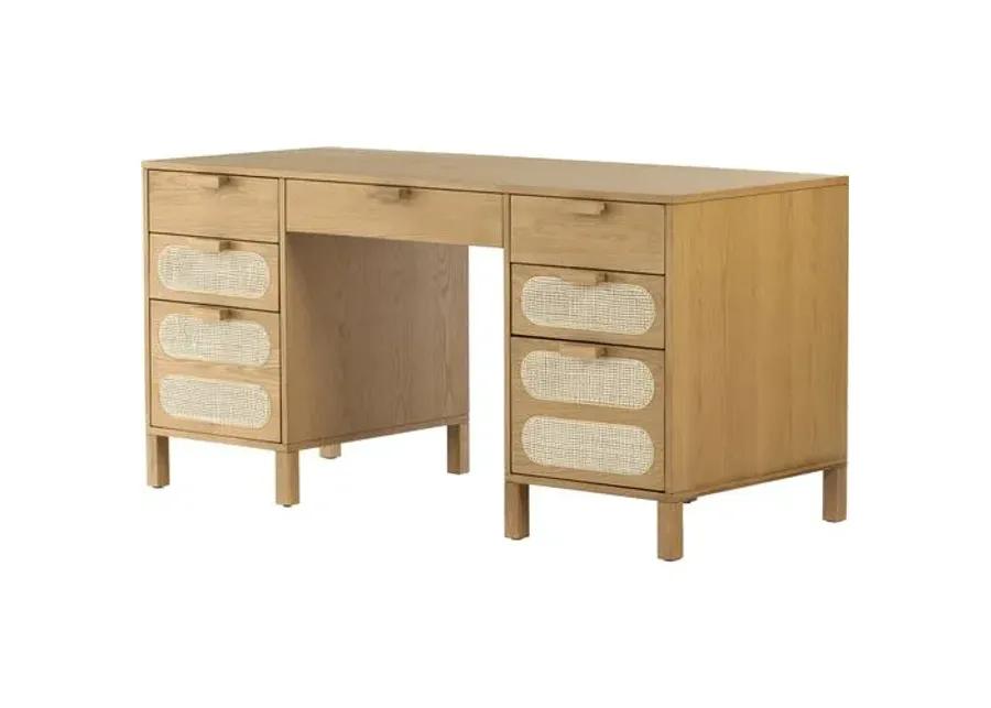 Willa Cane Executive Desk - Honey Oak - Beige