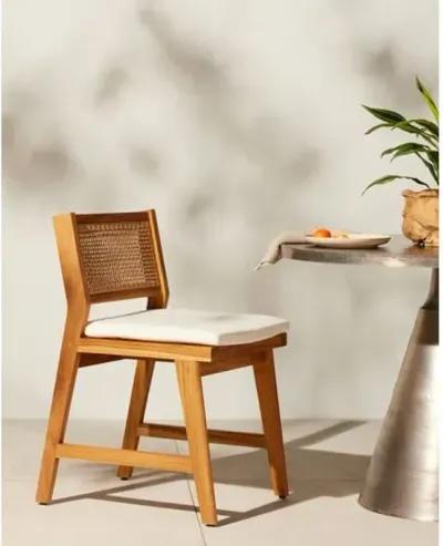 Medora Cane Outdoor Dining Chair - Natural Teak/White