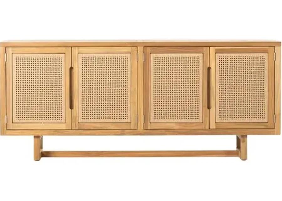 Medora Cane Outdoor Sideboard - Natural Teak - Brown