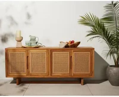 Medora Cane Outdoor Sideboard - Natural Teak - Brown