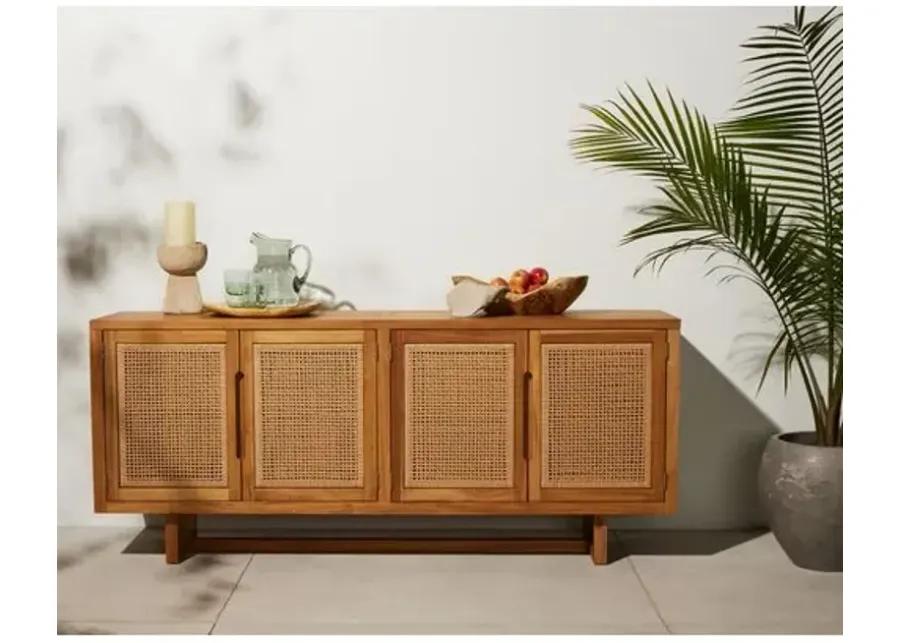 Medora Cane Outdoor Sideboard - Natural Teak - Brown