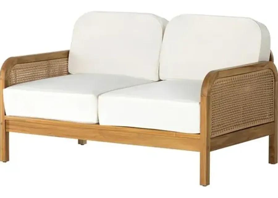 Medora 54" Cane Outdoor Sofa - Natural Teak/White