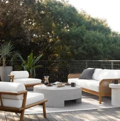 Medora 90" Cane Outdoor Sofa - Natural Teak/White