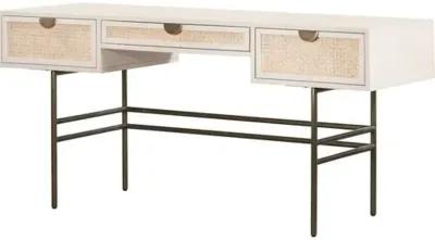 Amora 3-Drawer Desk - Cane/Alabaster - White