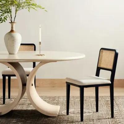 Michaela Cane Dining Chair - Brushed Ebony/Flax Performance - Ivory