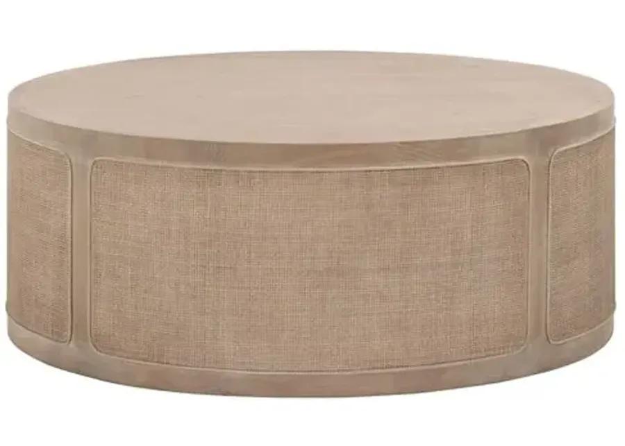 Maverick Round Cane Coffee Table - Smoke Grey Oak - Gray