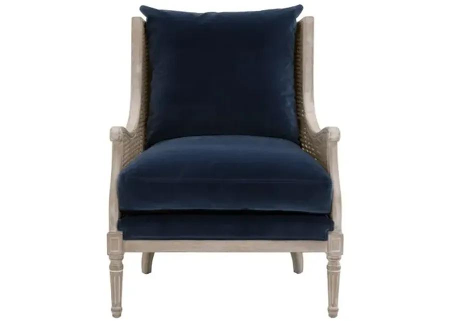 Winnie Cane Lounge Chair - Natural Gray/Denim Velvet - Blue