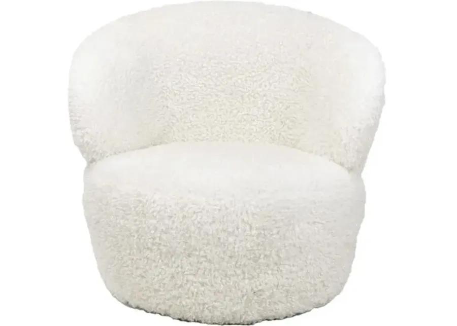 Myra Faux Boucle Wool Swivel Chair - White - Regina Andrew