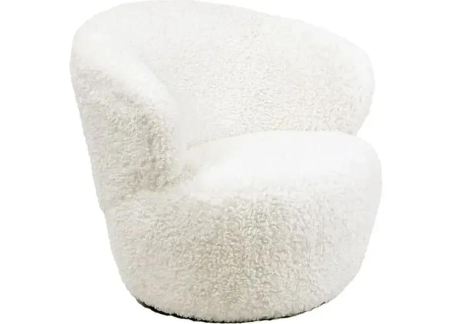 Myra Faux Boucle Wool Swivel Chair - White - Regina Andrew