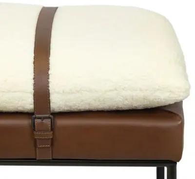 Aspen Leather and Faux Boucle Wool Bench - White/Brown - Regina Andrew