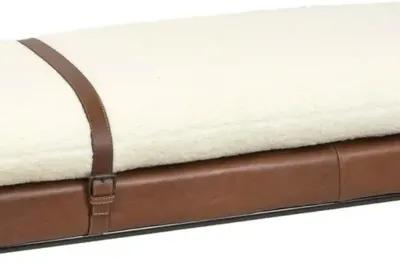 Aspen Leather and Faux Boucle Wool Bench - White/Brown - Regina Andrew