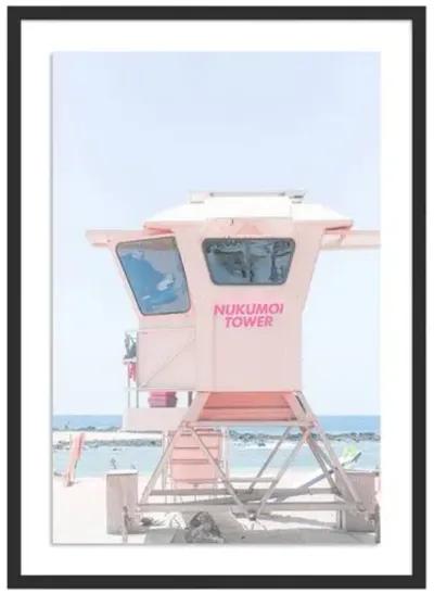 Pink Lifeguard Tower Hawaii by Carly Tabak - Black