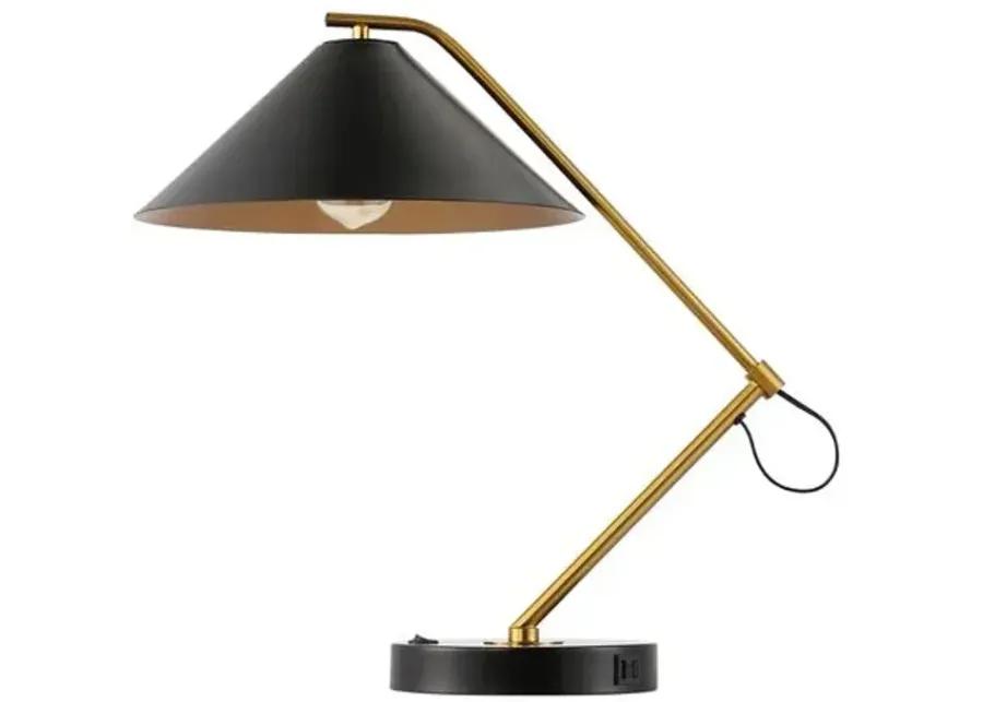 Morris Table Lamp with USB Port - Black/Brass