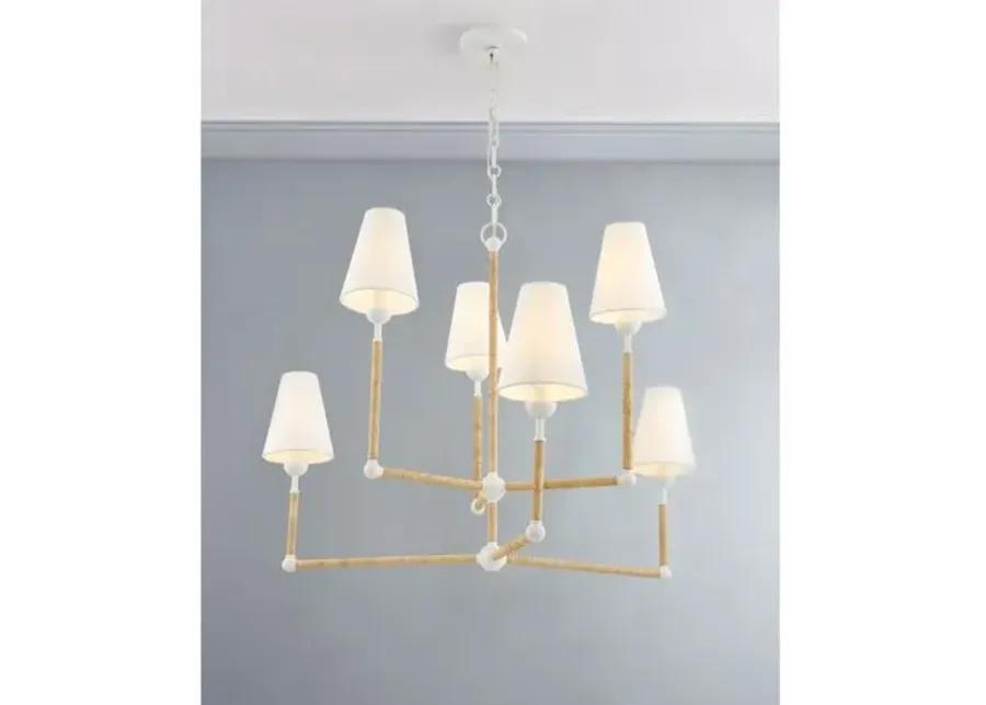 Mariana 6-Light Chandelier - Textured White/Rattan - Megan Molten for Mitzi