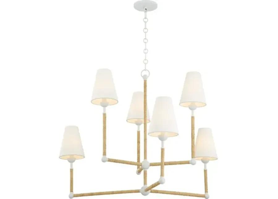 Mariana 6-Light Chandelier - Textured White/Rattan - Megan Molten for Mitzi