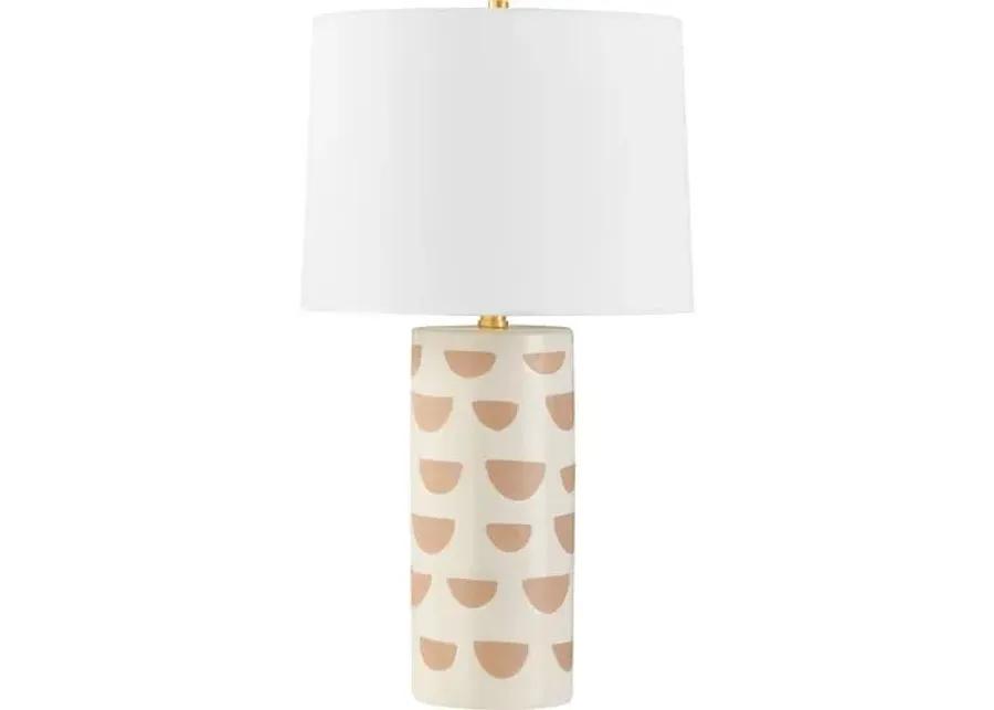 Minnie Column Table Lamp - Satin White/Beige - Megan Molten for Mitzi