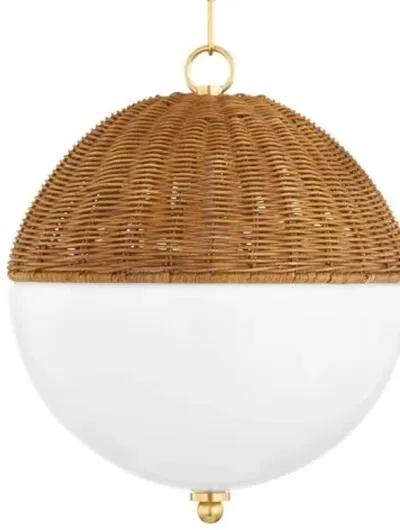 Saskia Rattan Globe Pendant - Natural/White - Beige