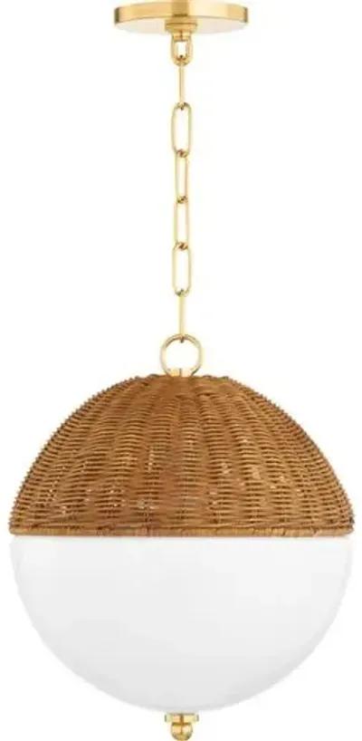 Saskia Rattan Globe Pendant - Natural/White - Beige