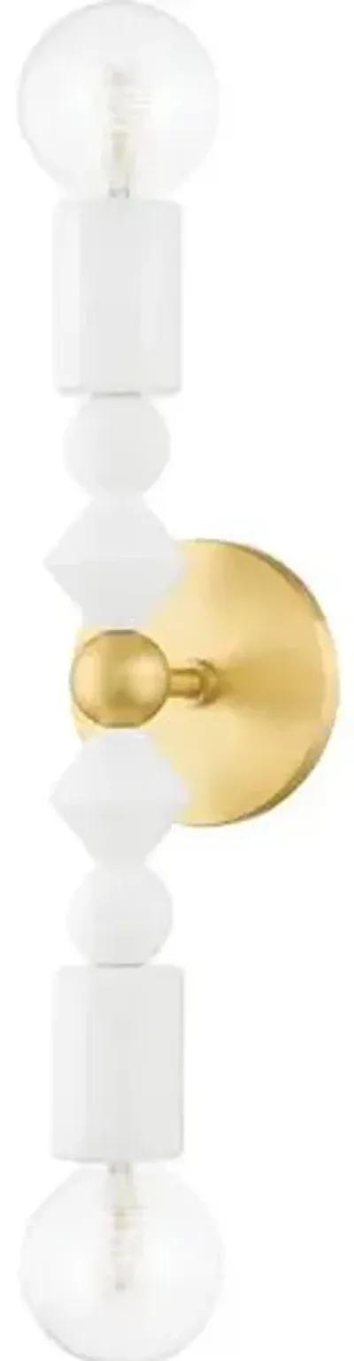 Kezia 2-Light Wall Sconce - White/Aged Brass - Gold