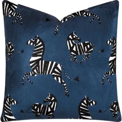 Kona Zebra Velvet Pillow - Blue