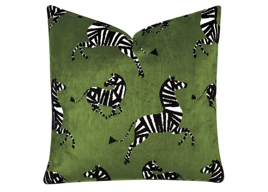 Kona Zebra Velvet Pillow - Green