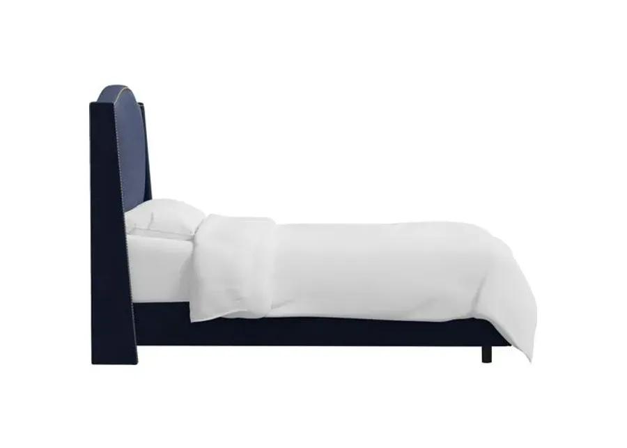 Cole Wingback Bed - Velvet - Blue, Comfortable, Durable