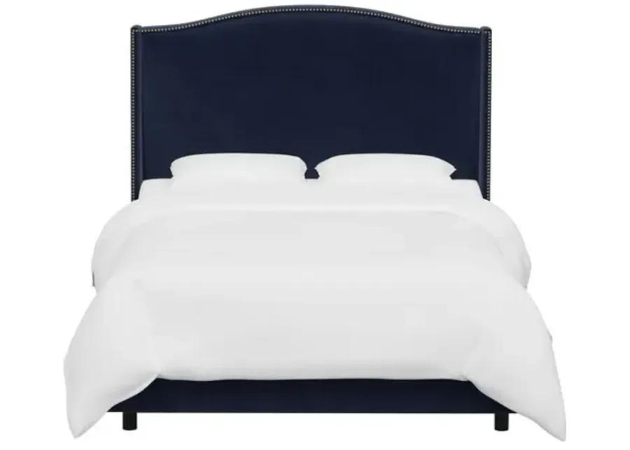 Cole Wingback Bed - Velvet - Blue, Comfortable, Durable