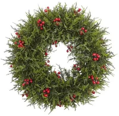 20in. Cedar Berry Wreath - Green