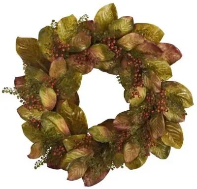 Faux 30" Magnolia/Berry Wreath - Green