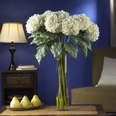 Faux Hydrangea Floral Arrangement - White