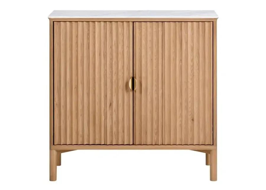 Elodie Reeded Marble Top Cabinet - Natural Ash - Tulsi Home - Brown