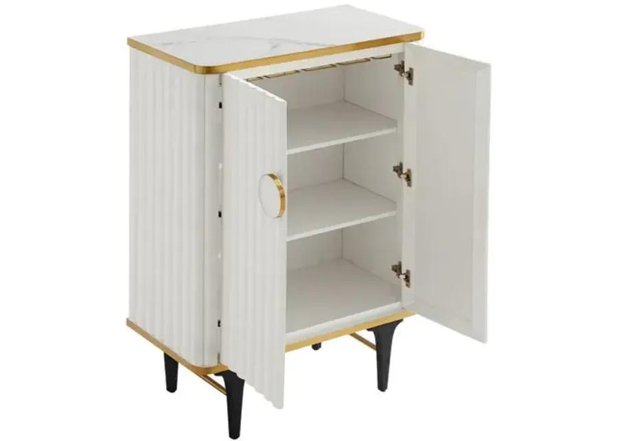 Tibby Velvet Bar Cabinet - Handcrafted - White