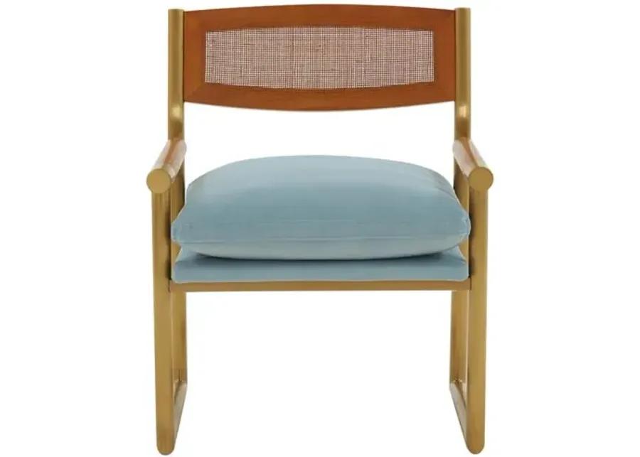 Casey Rattan Velvet Accent Chair - Handcrafted - Blue, Comfortable, Durable, Cushioned