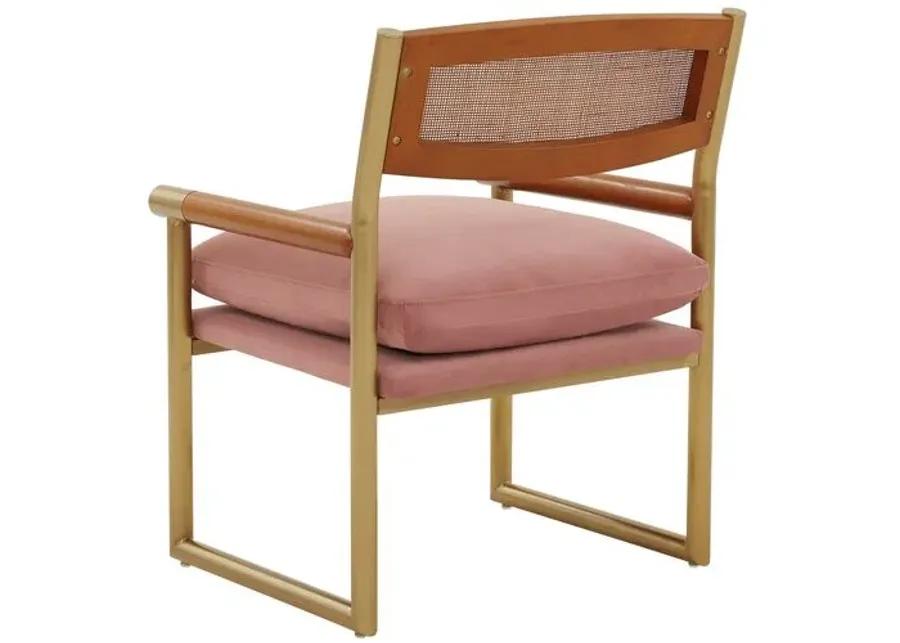 Casey Rattan Velvet Accent Chair - Handcrafted - Pink, Comfortable, Durable, Cushioned